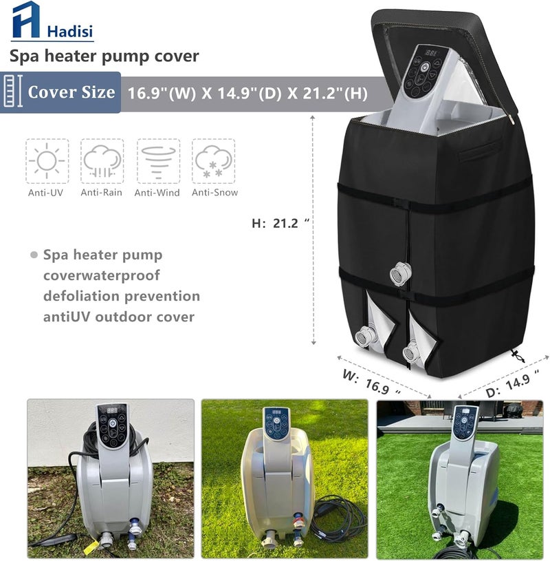 Hadisi Hot Tub Spa Heater Pump Cover with Transparent PVC Top Window and Zipper Opening,Heavy Duty Waterproof Dustproof Hot Tub Insulated Pump Cover for Multiple Brands (Black) - Image 2